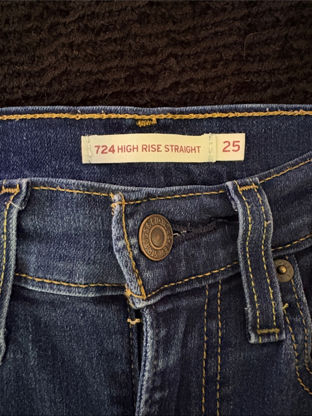 Levi's 724 High Rise Straight Jeans in Dark Blue Denim